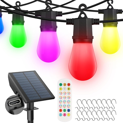 #ad Solar Outdoor String Lights Color Changing 48FT LED Lights outside IP65 RGB $35.95