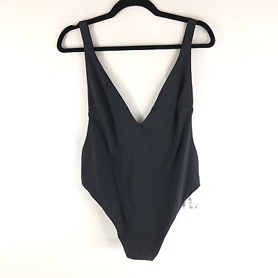 #ad Good American Lounge One Piece Swimsuit V Neck Low Back Black 5 US 2XL $54.99