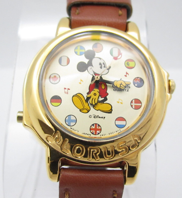 #ad NOS Lorus Int Flags Mickey Mouse Play Songs Quartz Analog 34mm Watch G391 Read $147.94
