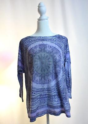 #ad Vintage 90s CHICO#x27;S Embellished Purple Hippie Top SIZE 2 Tribal Affliction Look $32.00