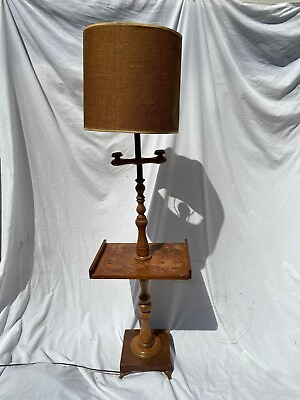 #ad Vintage Wood Floor Lamp and Table Combo Made From Double Candle Stand Vermont $165.00