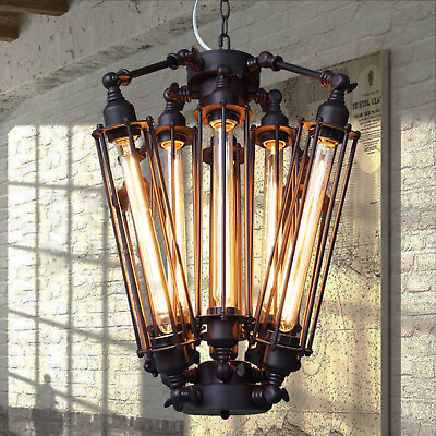 #ad Metal Light Fixture Industrial 8 Lights Steampunk Chandelier Pendant Lamp Retro $96.90