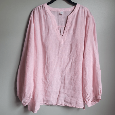#ad Old Navy Women’s XXL 2XL Pink Linen V Neck Long Puff Sleeve Top Blouse NWT $24.98