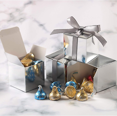 #ad KPOSIYA 100 Pack Favor Boxes 2x2x2 inch Candy Boxes Metallic Silver Gift Boxes w $23.94