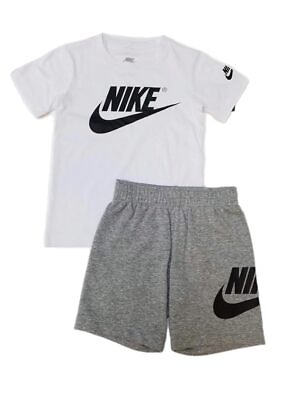 #ad Nike Sportswear T Shirt amp; Shorts Set Little Boy#x27;s 2 Piece 5 White Grey Heather $38.99
