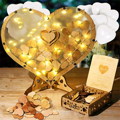 #ad Elegant Wooden Wedding Guest Book w 88pcs Hearts and Stand Reception Guestbook $26.96
