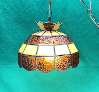 #ad Vintage Caramel Slag Glass Hanging Lamp 12 Inch READ $49.99