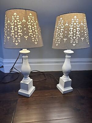 #ad #ad Pair of Table Lamps 23x10 Lattice Shades Vtg Off White Lampshade 8x10 $49.99