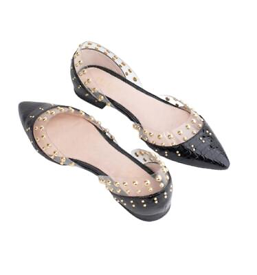 #ad Cecelia New York Min Black Croc Ballet Flats Clear Chic Pointy Embellished Shoes $19.99