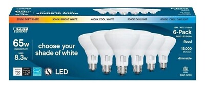 #ad Feit Electric BR30 65W LED Dimmable Light Bulbs Pack of 6 $17.99