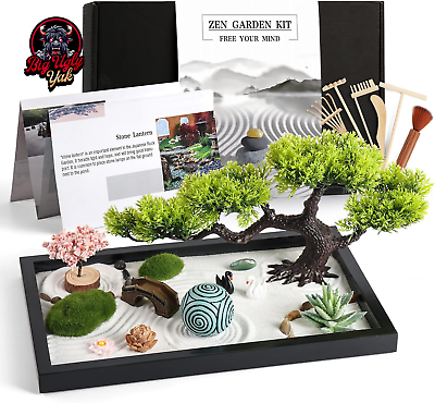 #ad Zen Garden Kit for Desk Decor Premium Beautiful Japanese Mini Zen Sand Garden $59.99