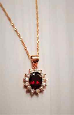 #ad Oval Garnet Lab Created Women#x27;s Cluster Fancy Pendant 14K Rose Gold Plated $239.99