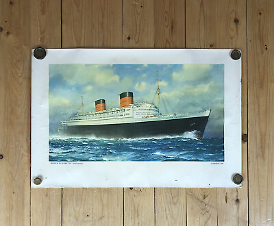 #ad Vintage RMS Queen Elizabeth Cunard Line By C E Turner Print 30s 40s Ship Boat GBP 30.00