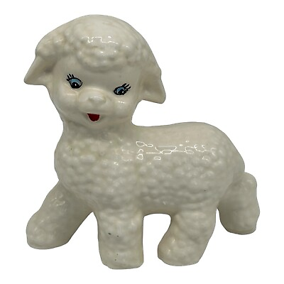 #ad Baby Lamb Sheep Figurine Nursery White Ceramic Hand Painted Vintage 6.25” Tall $21.95