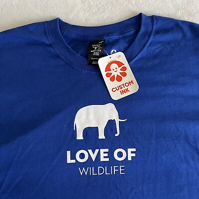 #ad New Hanes Men#x27;s Blue Beefy Graphic Tee Custom Ink 2XL Love Of Wildlife Elephant $5.95