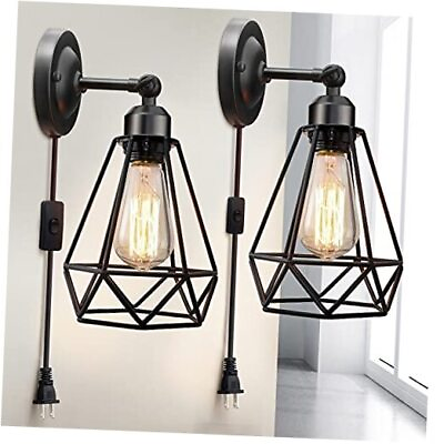 #ad Plug in Wall Sconce Wire Cage Industrial Wall Lamp with Plug in Cord Rustic $44.78