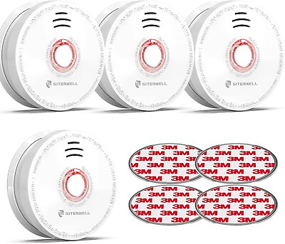 #ad SITERWELL Smoke Detector Fire Alarm with 9 Volt SEALED Battery Operated 4Packs $30.79