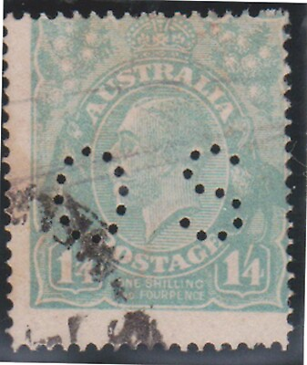 #ad F240 128 1918 AU 1 4d turquoise KGV perforated OS stamp EB AU $40.00
