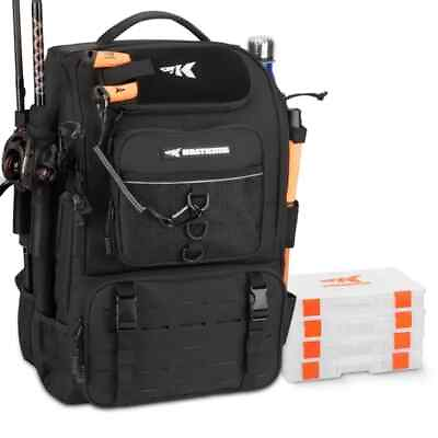 #ad Fishing Tackle Backpack with Rod Holders 4 Tackle Boxes $60.79