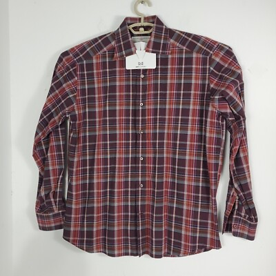 #ad Luciano Barbera Men#x27;s LS Red Plaid Shirt Sz M Made In Italy EUC $29.95