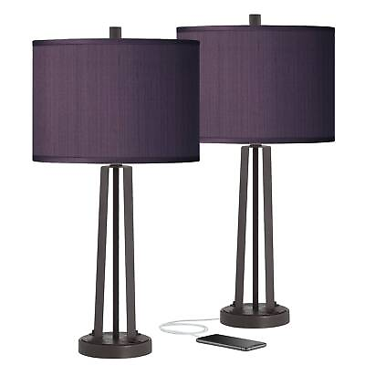 #ad Modern Table Lamps Set of 2 with USB Dark Bronze Eggplant Shade for Living Room $199.99