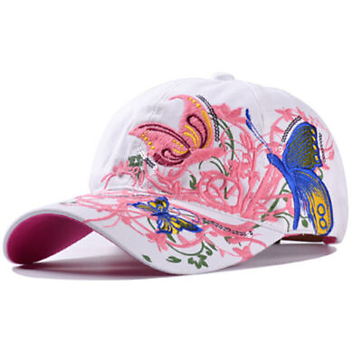 #ad Women#x27;s Casual Adjustable Peaked Baseball Cap Flowers Butterflies Embroidered $10.34