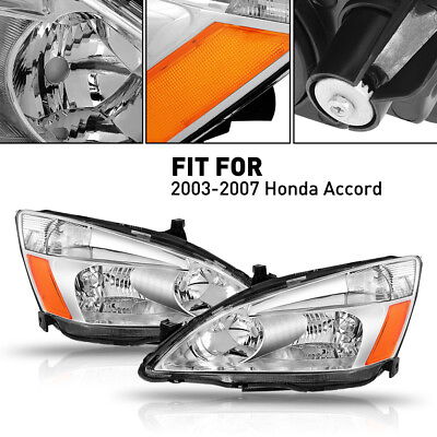 #ad FOR 2003 2004 2005 2006 2007 Honda Accord JDM CLEAR Replacement LR Headlight Set $81.69