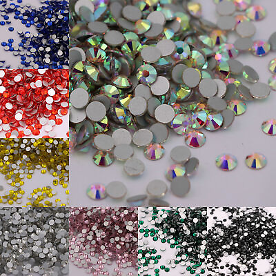 #ad Glitter Crystal AB Flatback Clear Non Hot Fix Nail Art Rhinestones Decorations $7.35