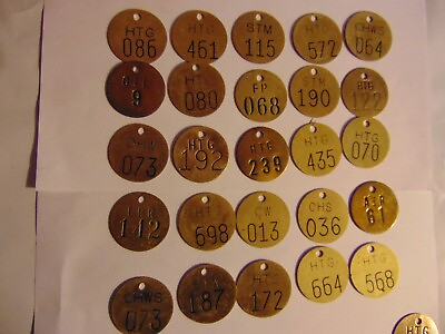 #ad Lot of 25 Vintage 1.5quot; Round Brass Tags Misc Numbers Industrial Steampunk EE $12.00