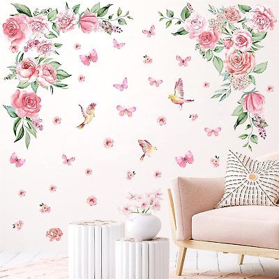 #ad Large Peony Flower Wall Stickers Watercolor Floral Wall Decals Peel and Stick Ha $28.71