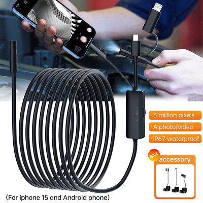 #ad 2 In 1 For iPhone Android Endoscope Camera Waterproof Inspection Borescope 1440P $22.79