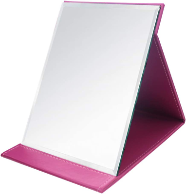 #ad Desk Mirror Pu Leather Portable Folding Desktop Makeup Mirror with Adjustable S $13.98