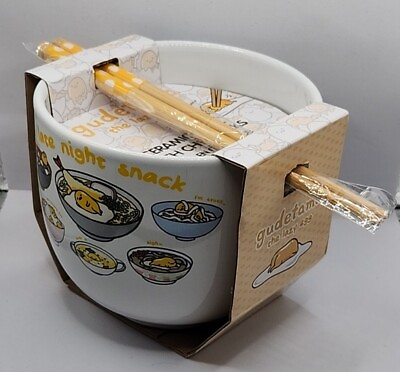 #ad Sanrio Gudetama Lazy Egg 16 oz Noodle Ramen Ceramic Bowl With Chopsticks $24.99