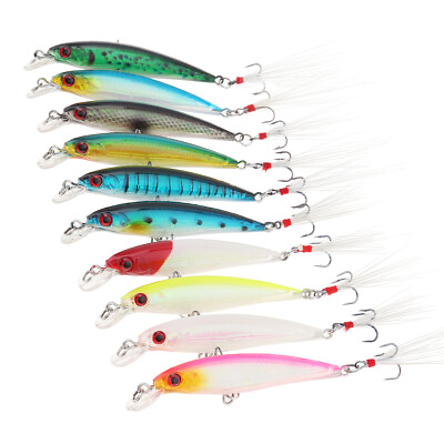 #ad Saltwater Fishing Lures Diving Hard Bait Minnow with 6# Triple Hook 10pcs 9cm 8g $10.39