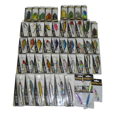 #ad 50pcs Fishing Hard Lures Crankbait Pencil Minnow Popper VIB Jigging Spoon Lures $82.00