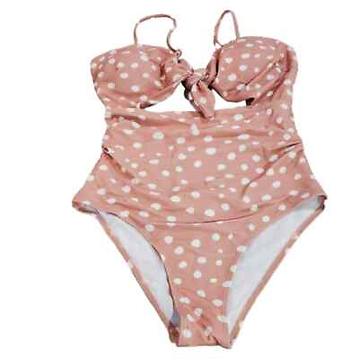 #ad New Without Tags Pink Polka Dot One Piece Tie Front Swimsuit Size Large $19.50