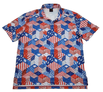 #ad Tropical Bros Polo Shirt USA Red White Blue American Flag Mens XL Stretch PolyBD $26.99