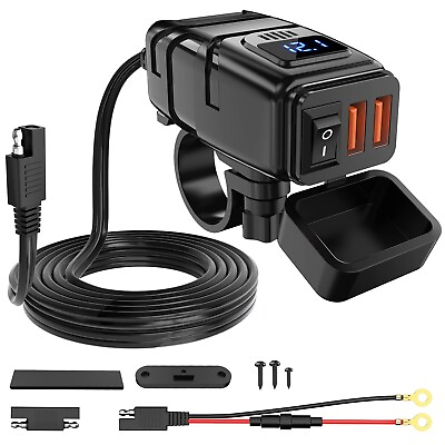#ad Nilight Motorcycle Charger with 12V Voltmeter Independent On Off Switch SAE USB $20.99