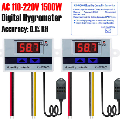 #ad 2x AC 110V Digital Hygrometer 0 99%RH Variable Humidity Controller Switch Sensor $17.99