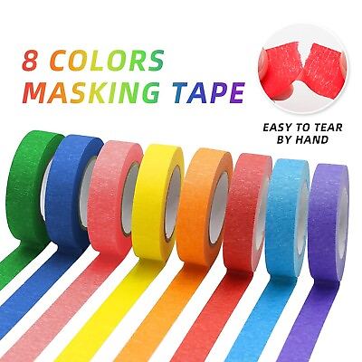 #ad 8 Pack Colored Masking Tape Rolls 1 2 Inch for Arts Crafts Decorative Kids#x27; Arts $19.99