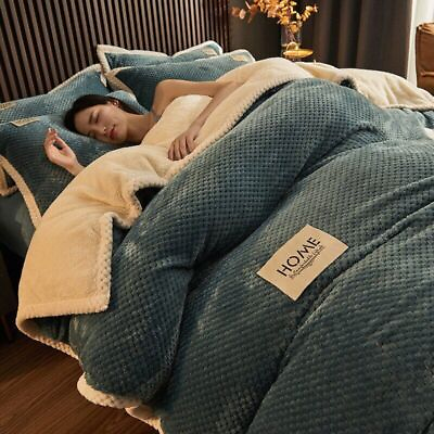 #ad Plush Duvet Cover Thick CoralVelvet Blanket Quilt Cover Dual Purpose Bedding Set $249.57