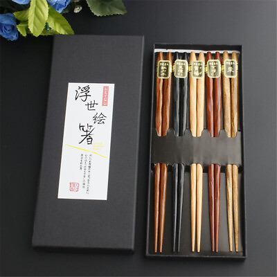 #ad 5 Pairs Japanese Reusable Chopsticks Natural Beech Chopsticks Chinese Set Wood $11.38