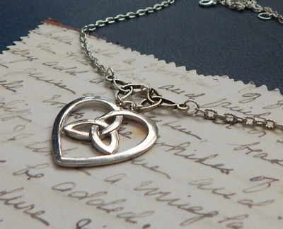 #ad Heart Pendant Silver Necklace Celtic Infinity Knot Jewelry Handmade Chain Women $18.99