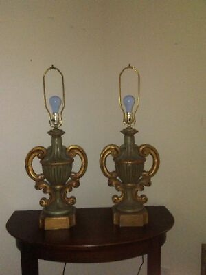#ad Vintage Ceramic Urn Vase Style Table Lamp Gold Handles Set Of 2 $349.99