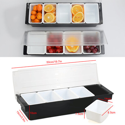 #ad 4 Compartment Fruit Caddy Tray Bar Top Condiment Dispenser Lid Kit Plastic $15.00