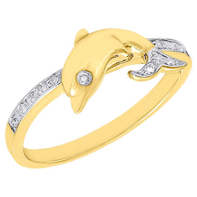 #ad 10K Yellow Gold Leaping Dolphin Diamond Motion Cocktail Promise Ring 0.05 Ct. $265.00
