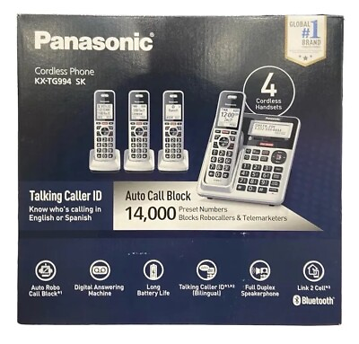 #ad NEW Panasonic KX TG994 SK DECT 6.0 Bluetooth 4 Cordless Handset Phone Bundle $66.39