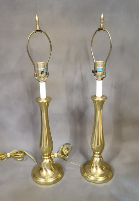 #ad Classic Vintage Brass Golden Table Lamp Set 2 Chrome Tall Weighted Candlestick $69.00