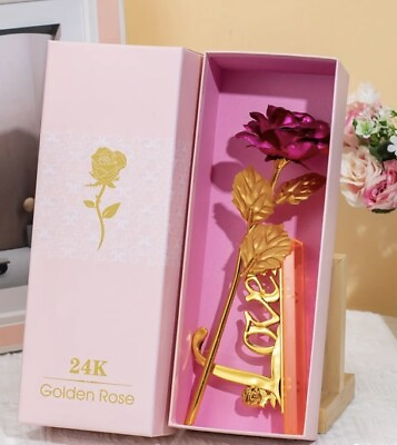 #ad 24 K Gold Rose Flower Present 24K Foil Galaxy Crystal Artificial Valentines Gift $12.99