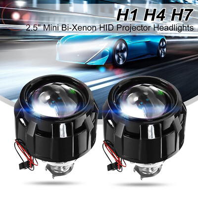 #ad 2X 2.5quot; Bi Xenon HID Projector Retrofit Headlight Lens Head Lamp H1 H4 DIY Kit $26.98